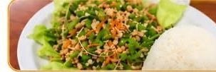 Larb — minced meat with herbs, shallots and rice alongside